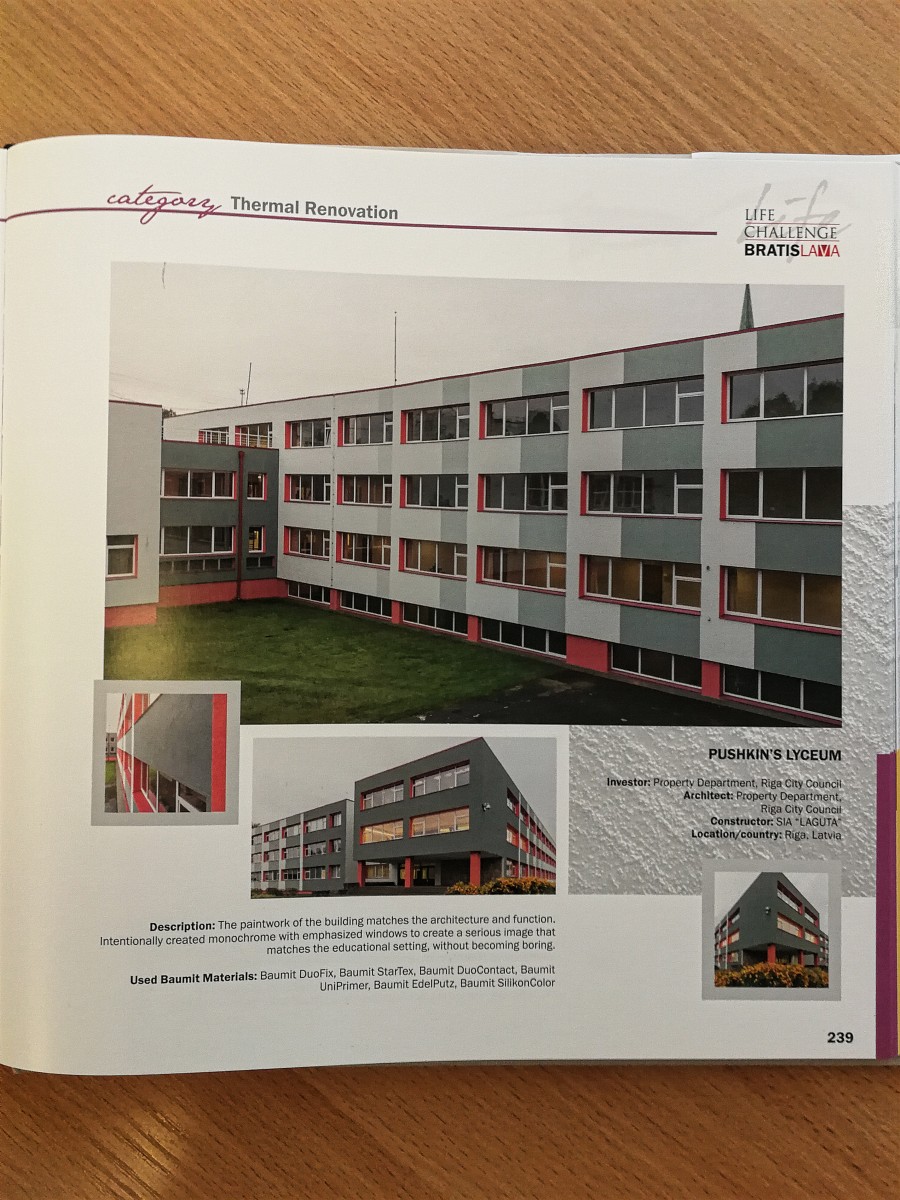 Lepojamies! Puškina liceja ēka skatītāju balsojumā savā nominācijā starptautiskajā arhitektūras konkursā „Baumit LifeChallenge” ieguva godpilno sesto vietu