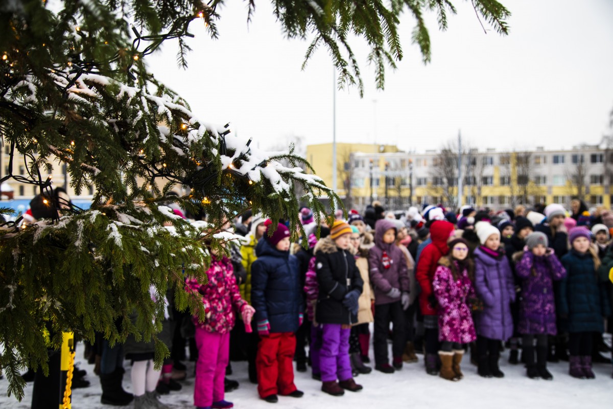 Pie atjaunotās Rīgas Franču liceja vēsturiskās ēkas un Centra sporta kvartālā iedegas Ziemassvētku eglītes