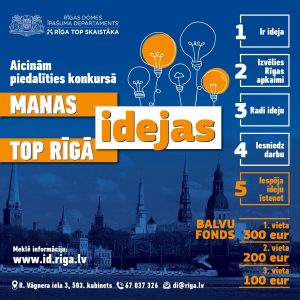 25.03.2020.-Līdz 8. maijam pagarināts pieteikšanās termiņš konkursam „Manas idejas top Rīgā"