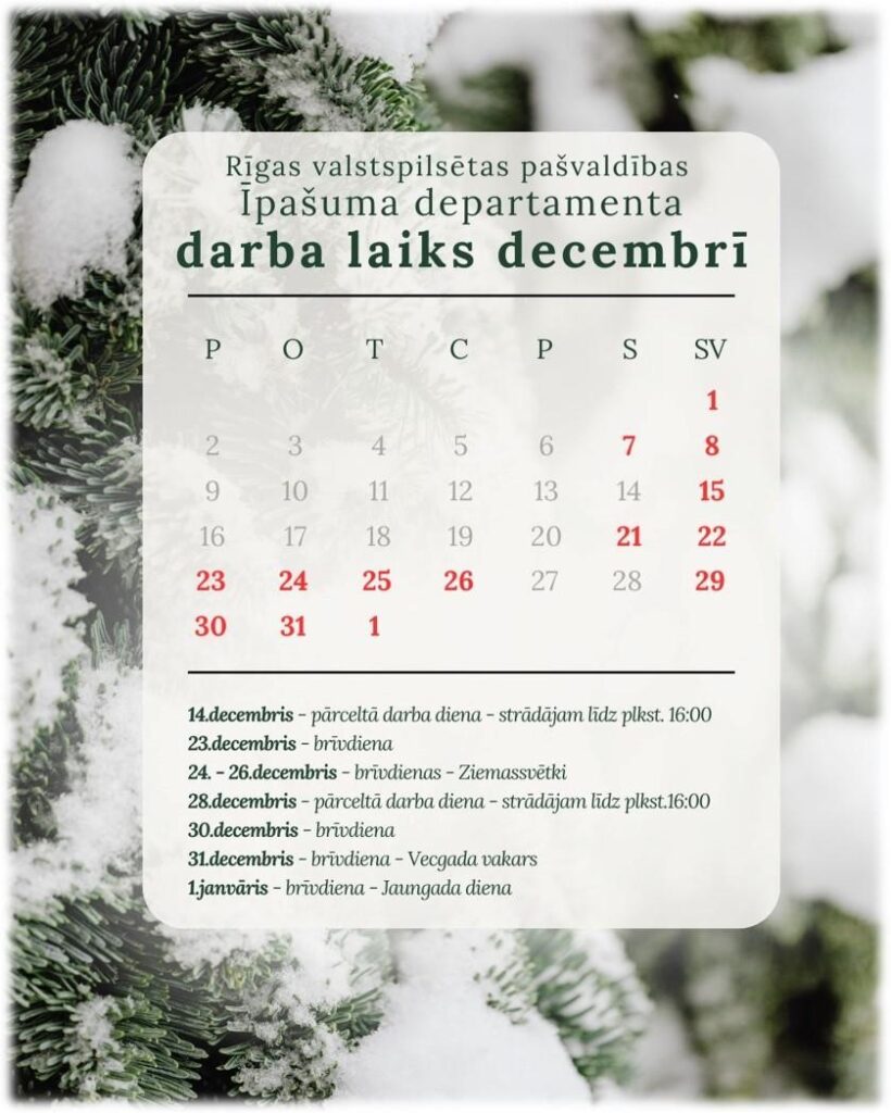 Darba laiks decembrī
